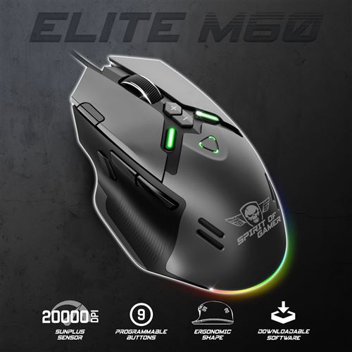 Souris Gamer Elite M60 RGB - 20000 DPI, 9 Boutons Programmables, Rapid Fire, Pour PC - 5
