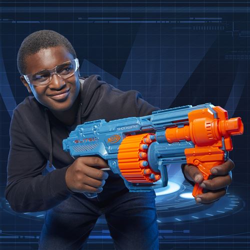Nerf Elite 2.0, blaster Shockwave RD-15, 30 fléchettes Nerf, barillet rotatif 15 fléchettes, mécanisme à pompe, personnalisable