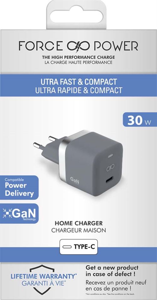 Chargeur Secteur GaN 30W avec USB C Power Delivery, Design Ultra-Compact,  Satechi - Gris Sidéral - Français