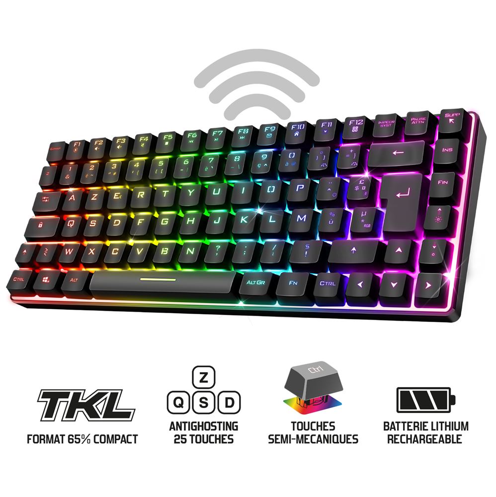 Clavier Gamer sans fil mécanique de jeu RVB 65 % TECURS TKL rechargeable Clavier QWERTZ Clavier Gamer sans fil mécanique de jeu RVB 65 % TECURS TKL rechargeable Clavier QWERTZ
