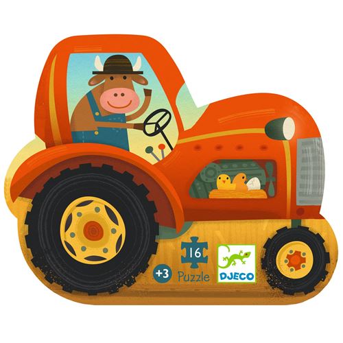 Djeco Puzzle forme Tracteur 16 pièces grandes 3+