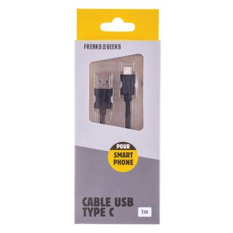 Câble Freaks And Geeks USB Type C 1 m Noir pour Samsung Galaxy S8 et Nintendo Switch