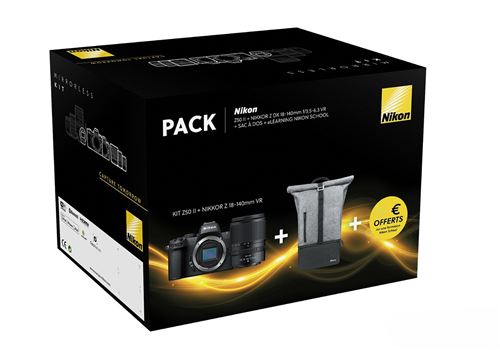 Pack Exclusif Fnac Appareil photo hybride Nikon Z50 II Noir + Nikkor Z DX 18-140 mm f/3.5-6.3 VR + sac à dos + 2H cours à distance Nikon School