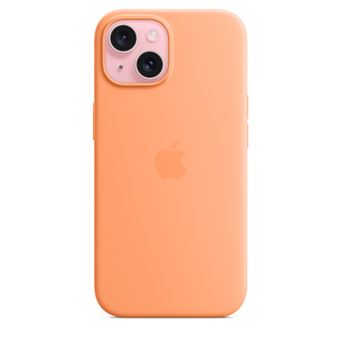 Coque en silicone avec MagSafe pour iPhone 15 Sorbet à l'orange