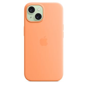 Coque en silicone avec MagSafe pour iPhone 15 Sorbet à l'orange