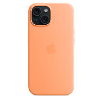 Coque en silicone avec MagSafe pour iPhone 15 Sorbet à l'orange