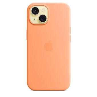 Coque en silicone avec MagSafe pour iPhone 15 Sorbet à l'orange