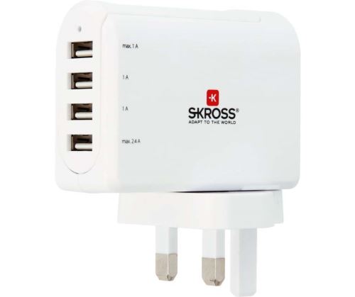 Adaptateur pour prise d'alimentation Skross UK vers 4 ports USB Blanc