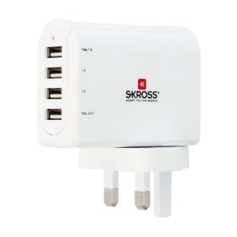 Adaptateur pour prise d'alimentation Skross UK vers 4 ports USB Blanc