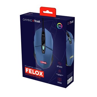 Trust GXT 109P Felox - Souris - éclairé, jeu - 6 boutons - filaire - USB - bleu brillant