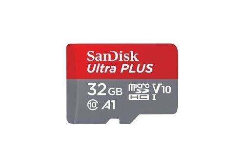 Carte Mémoire Sandisk ultra PLUS MicroSDHC 32Go 98Mo/seconde UHS-I avec adaptateur SD