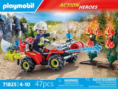 Playmobil Action Heroes 71825 Pompier avec Quad et Arbustes Enflammés
