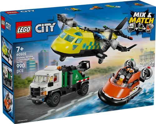 LEGO City Avion, Camion d'Assistance et Aéroglisseur Modulable 60505