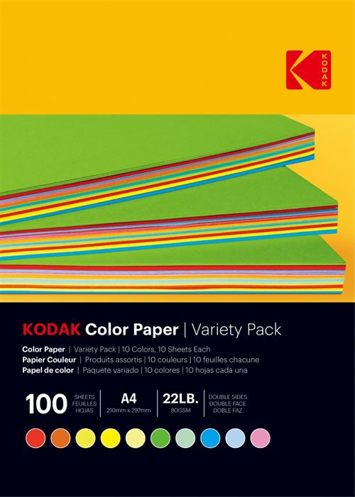 KODAK Ramette de 100 feuilles papier couleur /m². Format A4 21x29.7cm . . Jaune. . et - vue 6