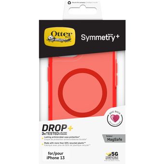 Coque de protection avec MagSafe pour iPhone 13 OtterBox Symmetry Series+ Clear Rouge transparent