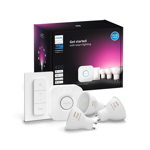 Kit de démarrage 3 ampoules connectées Philips Hue White et Color Ambiance GU10 Blanc + télécommande