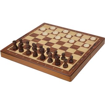 Jeu de société - LEGAMI - Jeu d'échecs et de dames en bois - Vintage