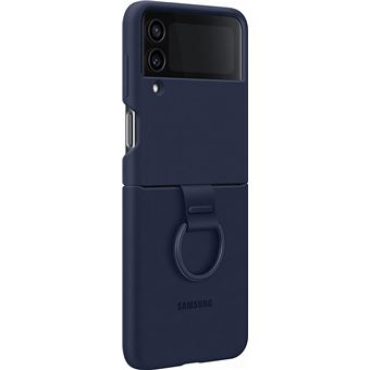 Coque en silicone avec anneau pour Samsung Galaxy Z Flip 4 Bleu marine Coque et étui téléphone