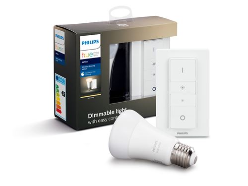 Kit ampoule connectée Philips Hue Dim White E27 Bluetooth 9,5 W Blanc + Télécommande nomade avec variateur de lumière