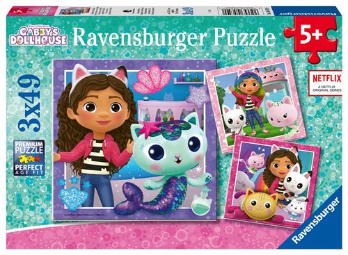 Puzzles 3 X 49 Pièces Ravensburger Gabby’S Dollhouse L’Heure De Jouer Avec Gabby