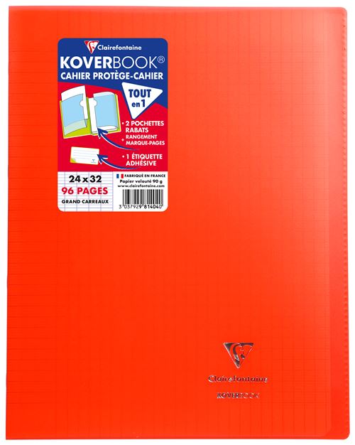 Cahier de 96 pages Sey&egrave;s Clairefontaine Koverbook 24 x 32 cm Rouge