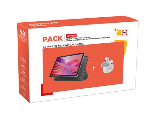 Pack Tablette Tactile Lenovo Tab 10,1 64 Go Gris Luna + Coque de protection Gris + Écouteurs sans fil Lenovo E310 Blanc
