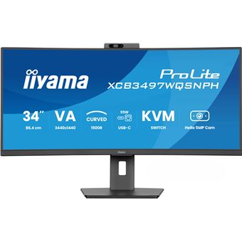 iiyama ProLite XCB3497WQSNPH-B1 - LED-monitor - gebogen - 34" (31.3" zichtbaar) - 3440 x 1440 UWQHD @ 120 Hz - VA - 300 cd/m² - 3000:1 - 0.4 ms - 2xHDMI, DisplayPort, USB-C - luidsprekers - matzwart - 1