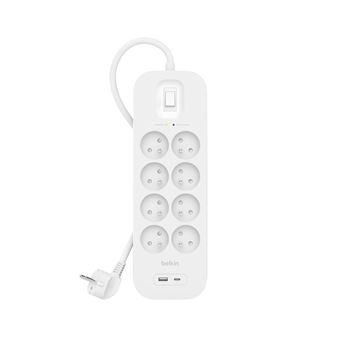 Multiprise parafoudre 8 prises avec 1 port USB-C et 1 port USB-A Belkin  SurgePlus 18 W Blanc - Équipements électriques - Achat & prix