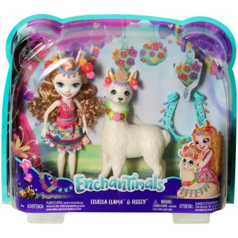 jouet pour enfant FRH42 Enchantimals Mini-poupée Lluella Lama et figurine animale Fleecy aux longs cheveux châtains bouclés jupe amovible et bandeau 