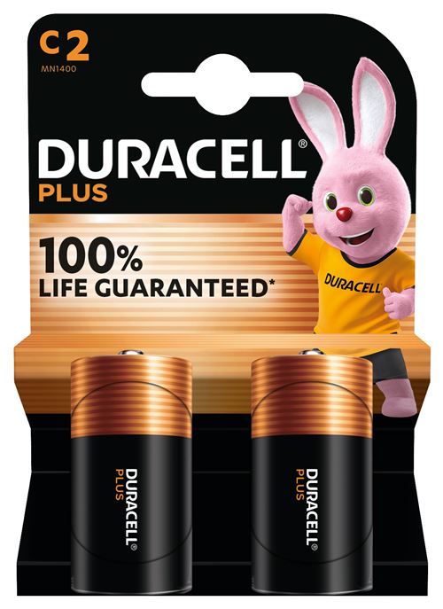 Pack 2 piles alcalines Duracell Plus 1.5 V LR14 Noir - Duracell
