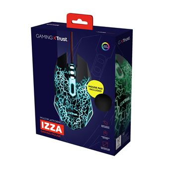 Ensemble Souris filaire gaming Trust Izza Noir + Tapis de souris Noir et blanc