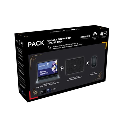 Pack PC Portable Samsung Galaxy Book4 Pro 14 Ecran tactile Intel® Core™ Ultra 7 16 Go RAM 512 Go SSD Gris JO + Sleeve JO 2024 Noir + Souris Bluetooth Noir
