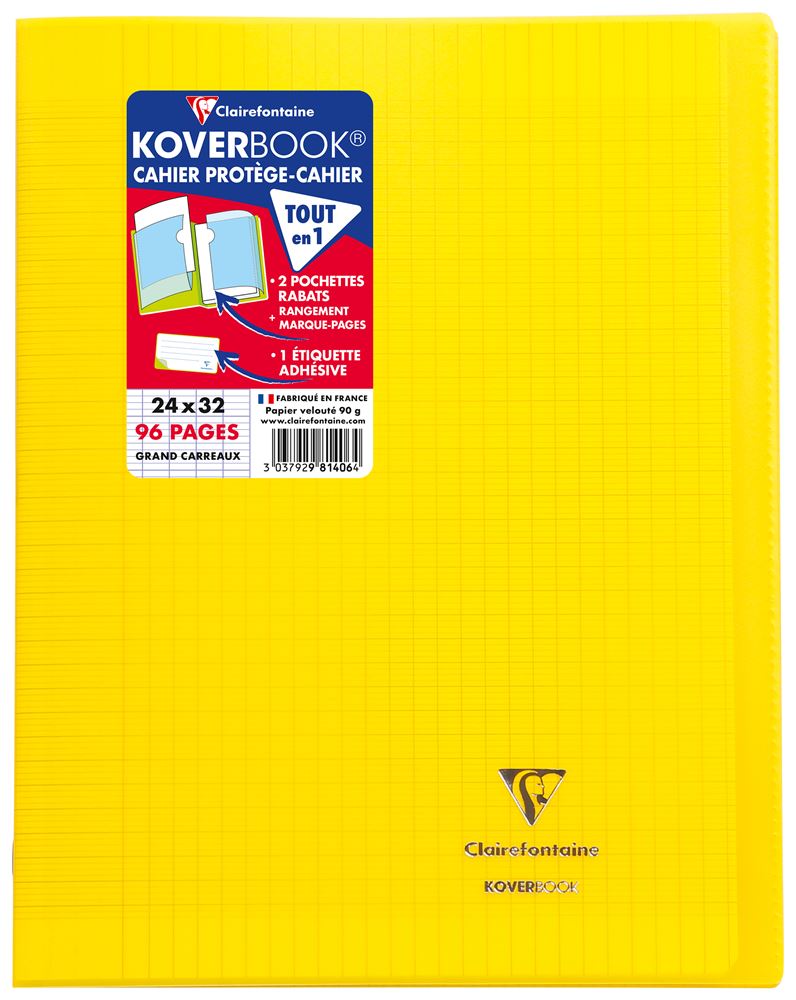 Lot De 5 Cahiers Koverbook 2 En 1 - 24x32 Cm, 96 Pages Grands Carreaux, Couverture Polypro Transparente