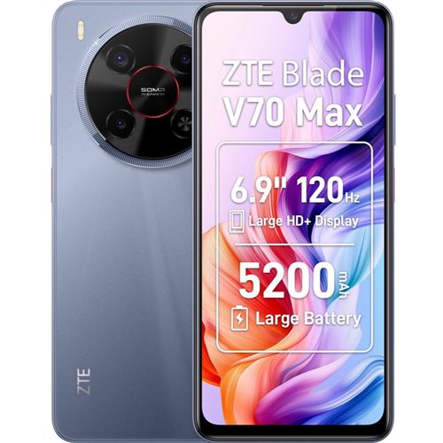 ZTE Blade V70 Max - 4G smartphone - double SIM - RAM 4 Go / Mémoire interne 256 Go - microSD slot - 6.9 - 1640 x 720 pixels (120 Hz) - 3 x caméras arrière 50 MP, 2 MP - front camera 8 MP - gris galactique