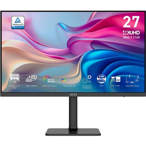 Écran PC MSI Modern MD272UPHG 27" Ultra HD 4K 60Hz IPS USB-C 98W KVM HDR400 Haut-parleurs - Image 3