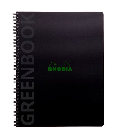 Rhodiactive Greenbook ligne 5/5 avec cadre en-tete, A4+ reliure integrale, 160 pages microperforees, perf.4 trous, papier recycle 90 g FSC