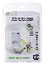 Batterie 3600 mAh et Câble de recharge USB Freaks And Geeks Blanc pour Xbox 360