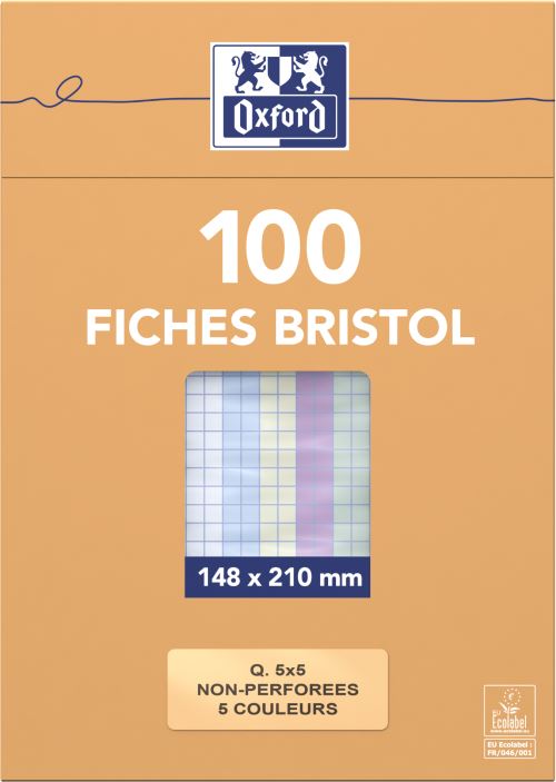 Oxford - Fiches Bristol - A6 - 10,5 x 14,8 cm - Non perforées - Blanc -  Petits carreaux - Pack de 100 Pas Cher