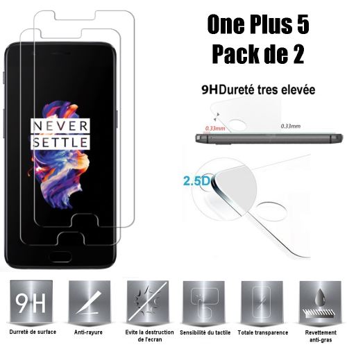 One Plus 5 Vitre protection d'ecran en verre trempé incassable Advansia Tempered Glass (Lot de 2) - Advansia