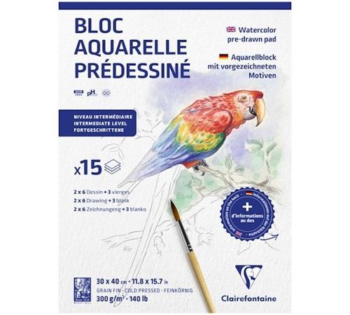 CLAIREFONTAINE Bloc collé Aquarelle Prédessiné Animaux 30x40cm 15F - vue 2