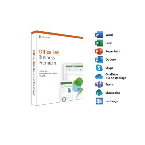 Office 365 Business Premium - 1 utilisateur - 5 PC ou Mac + 5 tablettes + 5 smartphones - 1 an