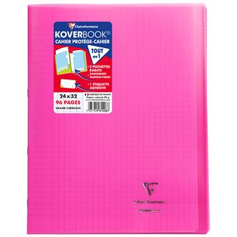 Cahier Clairefontaine Koverbook protège-cahier piqué polypro 96 pages Séyès 24 x 32 cm Rose Transparent - 1