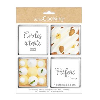 Pack de 4 cercles à tarte individuels perforés Scrapcooking Carré Inox 8 cm