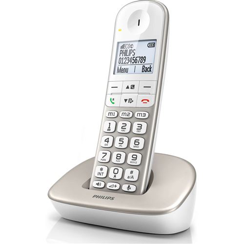 Téléphone fixe sans fil Philips XL4901S Blanc et Gris