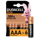 Pack de 6 piles alcalines AAA Duracell Plus 1.5V LR03 Noir