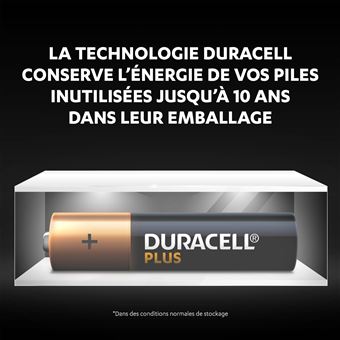 Pack de 6 piles alcalines AAA Duracell Plus 1.5V LR03 Noir