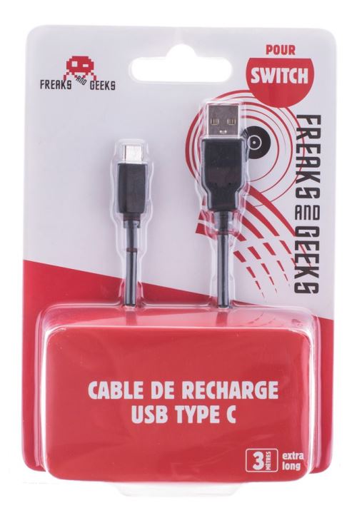 Câble de recharge Freaks And Geeks USB Type C 3 m Noir pour Nintendo Switch
