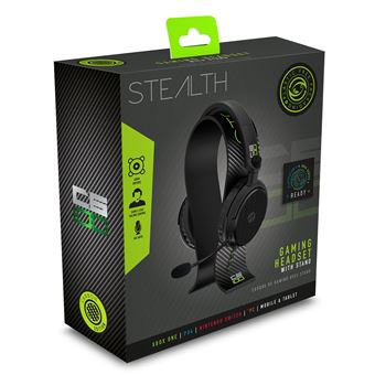 Pack Casque Gaming filaire + Support Stealth C6100 Noir carbone et vert