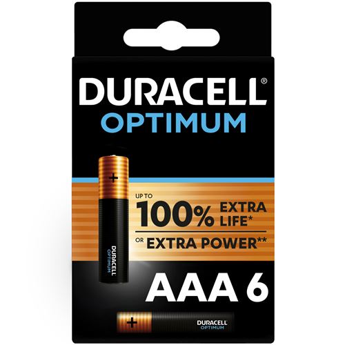 Pack de 6 piles Duracell Optimum AAA 1,5 V LR03 Noir