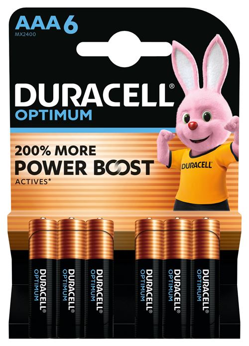 Pack de 6 piles Duracell Optimum AAA 1,5 V LR03 Noir - Duracell